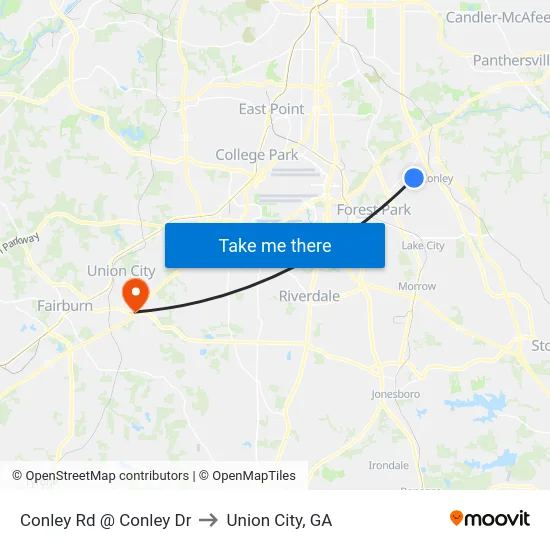 Conley Rd @ Conley Dr to Union City, GA map