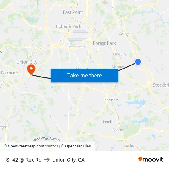 Sr 42 @ Rex Rd to Union City, GA map