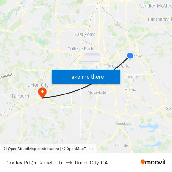 Conley Rd @ Camelia Trl to Union City, GA map