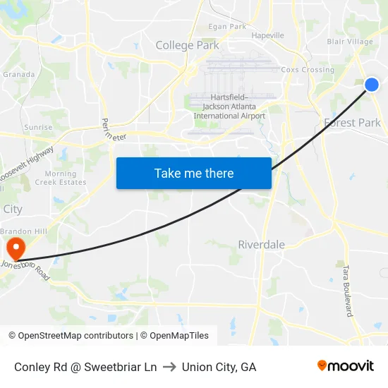Conley Rd @ Sweetbriar Ln to Union City, GA map
