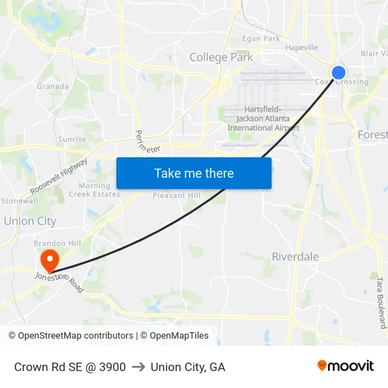 Crown Rd SE @ 3900 to Union City, GA map