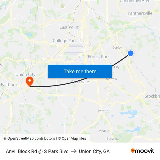 Anvil Block Rd @ S Park Blvd to Union City, GA map