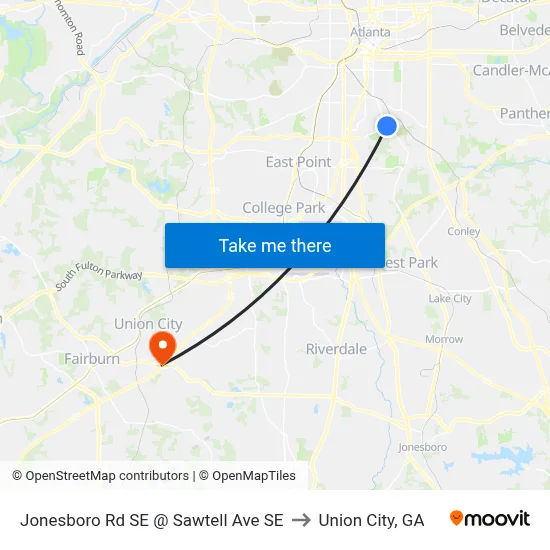 Jonesboro Rd SE @ Sawtell Ave SE to Union City, GA map