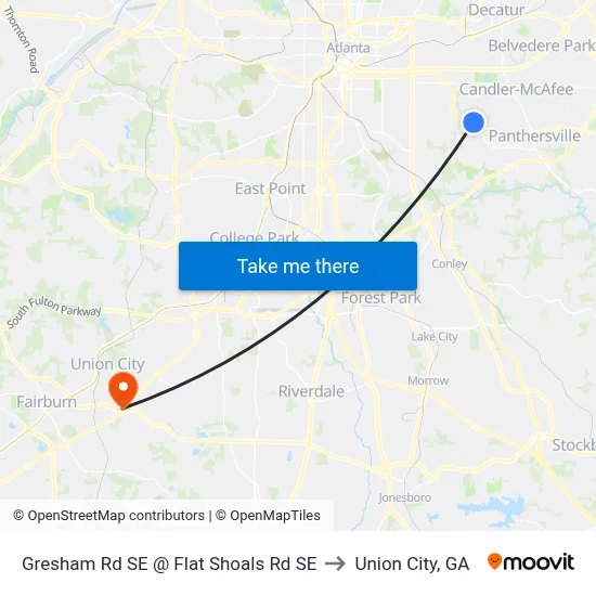 Gresham Rd SE @ Flat Shoals Rd SE to Union City, GA map