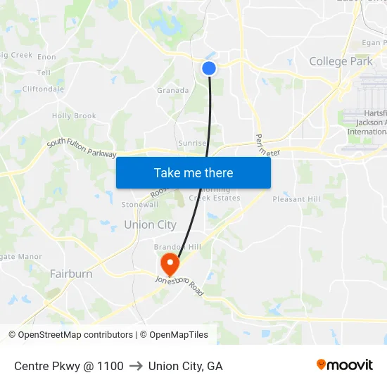 Centre Pkwy @ 1100 to Union City, GA map