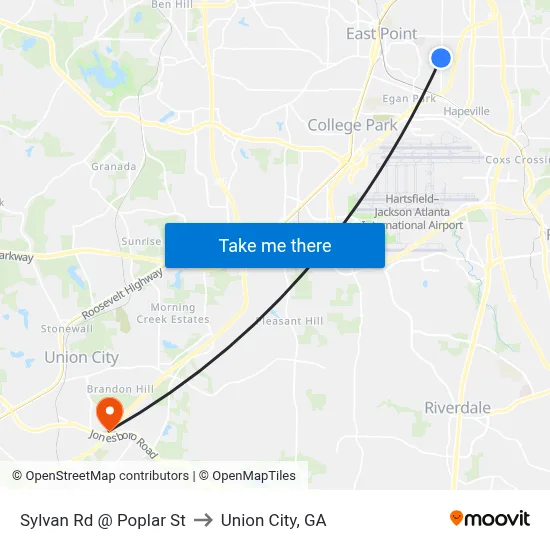 Sylvan Rd @ Poplar St to Union City, GA map