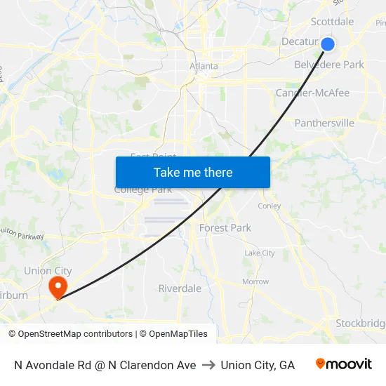 N Avondale Rd @ N Clarendon Ave to Union City, GA map
