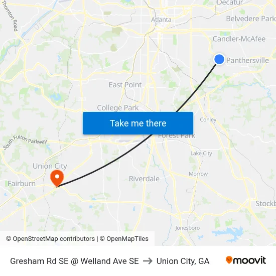 Gresham Rd SE @ Welland Ave SE to Union City, GA map