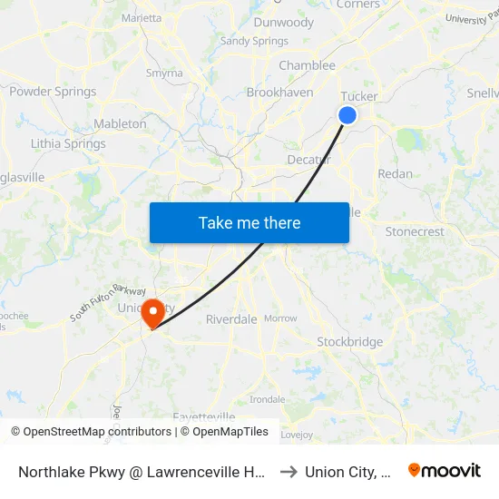 Northlake Pkwy @ Lawrenceville Hwy to Union City, GA map