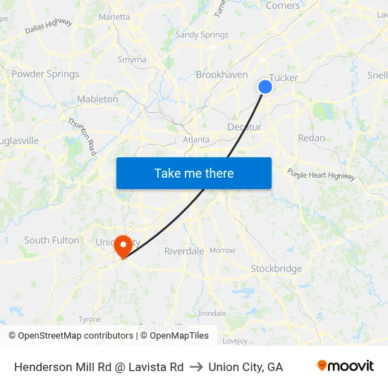 Henderson Mill Rd @ Lavista Rd to Union City, GA map