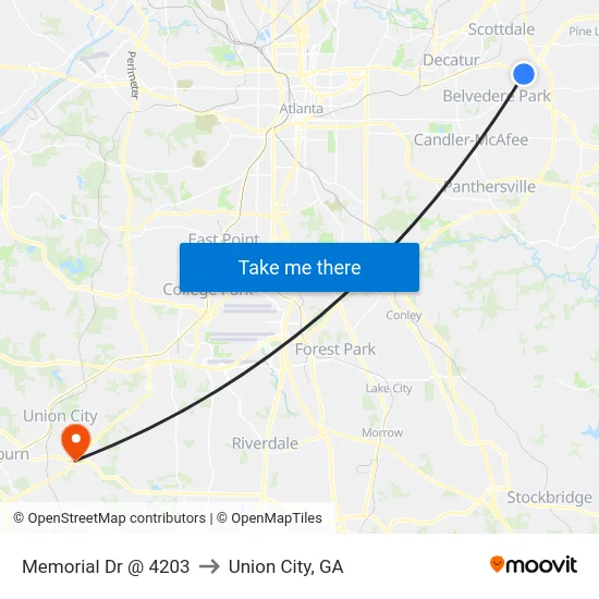 Memorial Dr @ 4203 to Union City, GA map