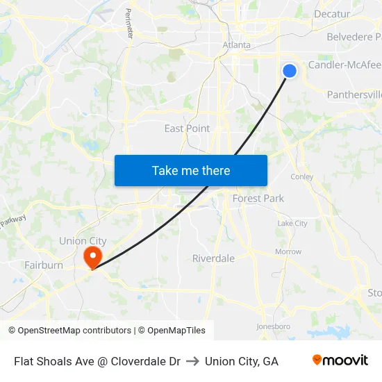 Flat Shoals Ave @ Cloverdale Dr to Union City, GA map