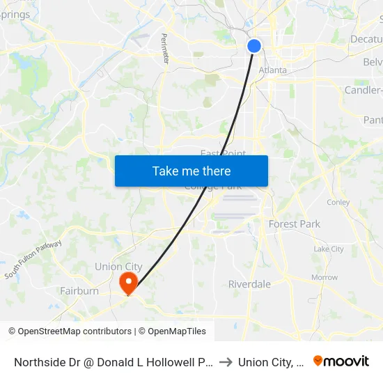 Northside Dr @ Donald L Hollowell Pkwy to Union City, GA map