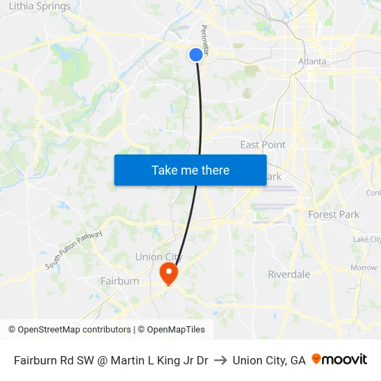 Fairburn Rd SW @ Martin L King Jr Dr to Union City, GA map