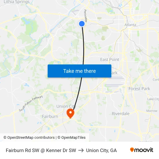 Fairburn Rd SW @ Kenner Dr SW to Union City, GA map