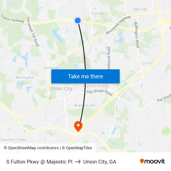 S Fulton Pkwy @ Majestic Pl to Union City, GA map