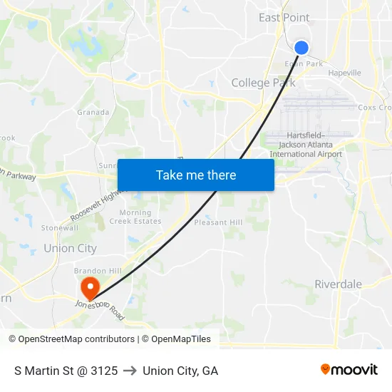 S Martin St @ 3125 to Union City, GA map