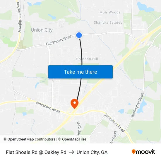 Flat Shoals Rd @ Oakley Rd to Union City, GA map