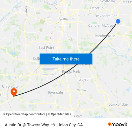 Austin Dr @ Towers Way to Union City, GA map