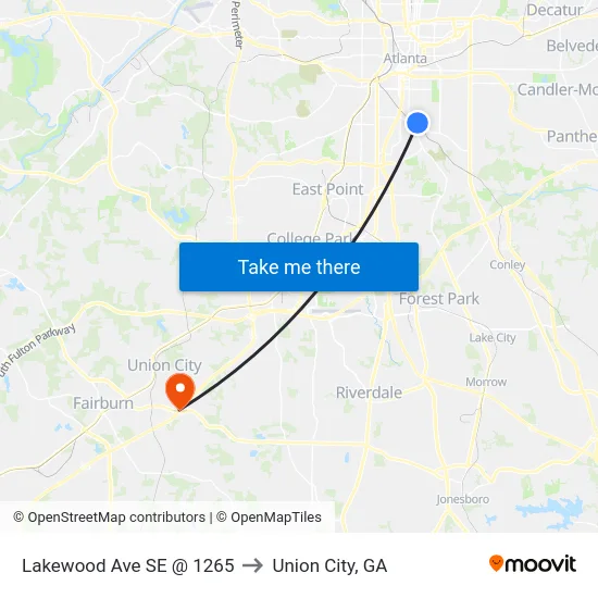 Lakewood Ave SE @ 1265 to Union City, GA map
