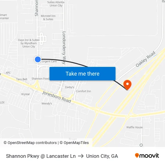 Shannon Pkwy @ Lancaster Ln to Union City, GA map