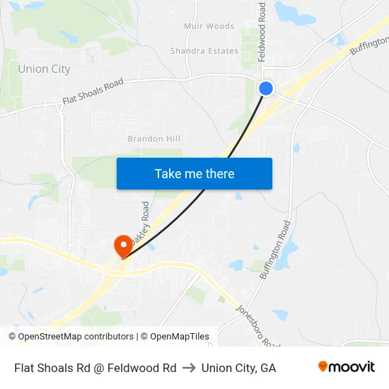 Flat Shoals Rd @ Feldwood Rd to Union City, GA map