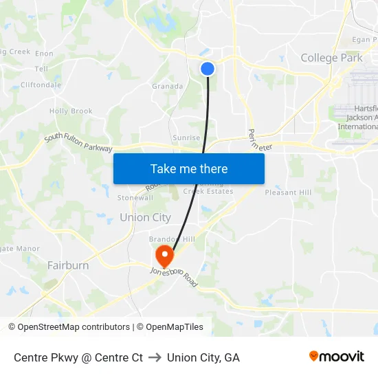 Centre Pkwy @ Centre Ct to Union City, GA map