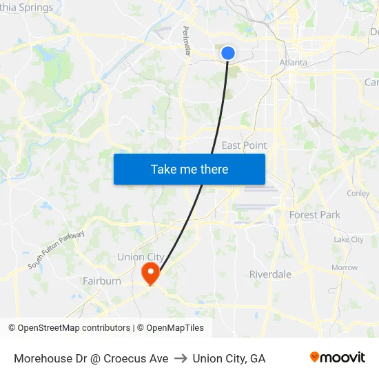 Morehouse Dr @ Croecus Ave to Union City, GA map