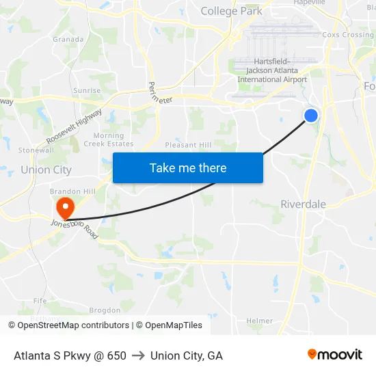 Atlanta S Pkwy @ 650 to Union City, GA map