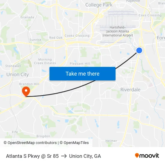 Atlanta S Pkwy @ Sr 85 to Union City, GA map