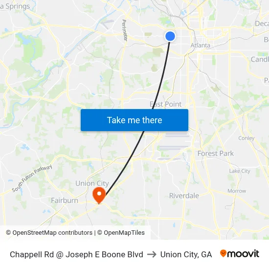 Chappell Rd @ Joseph E Boone Blvd to Union City, GA map