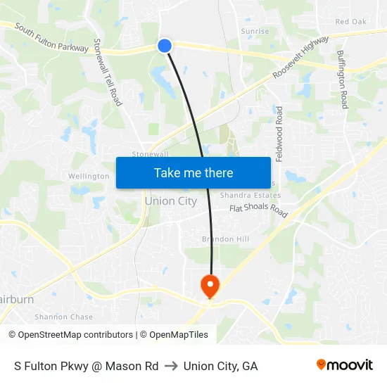 S Fulton Pkwy @ Mason Rd to Union City, GA map