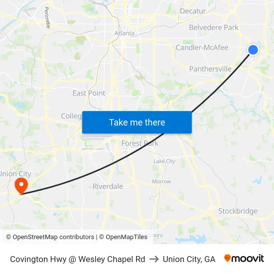 Covington Hwy @ Wesley Chapel Rd to Union City, GA map
