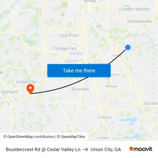 Bouldercrest Rd @ Cedar Valley Ln to Union City, GA map