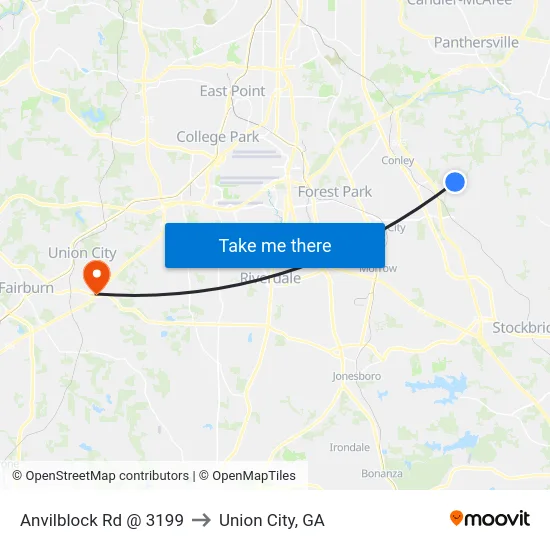 Anvilblock Rd @ 3199 to Union City, GA map