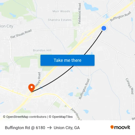 Buffington Rd @ 6180 to Union City, GA map