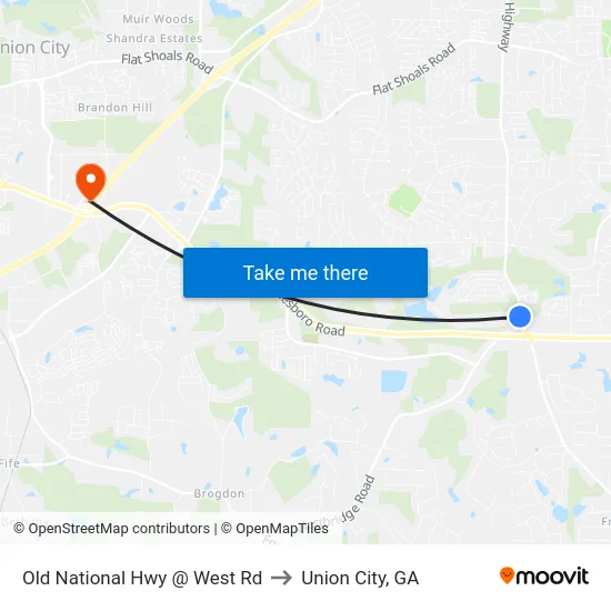 Old National Hwy @ West Rd to Union City, GA map