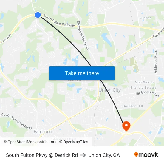 South Fulton Pkwy @ Derrick Rd to Union City, GA map