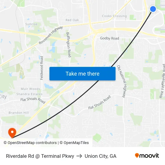 Riverdale Rd @ Terminal Pkwy to Union City, GA map