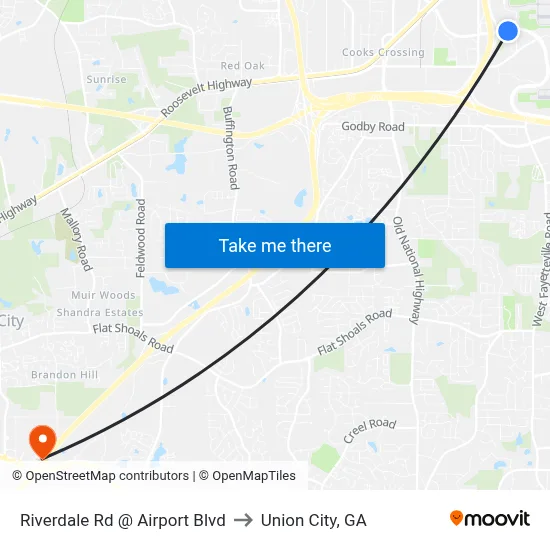 Riverdale Rd @ Airport Blvd to Union City, GA map
