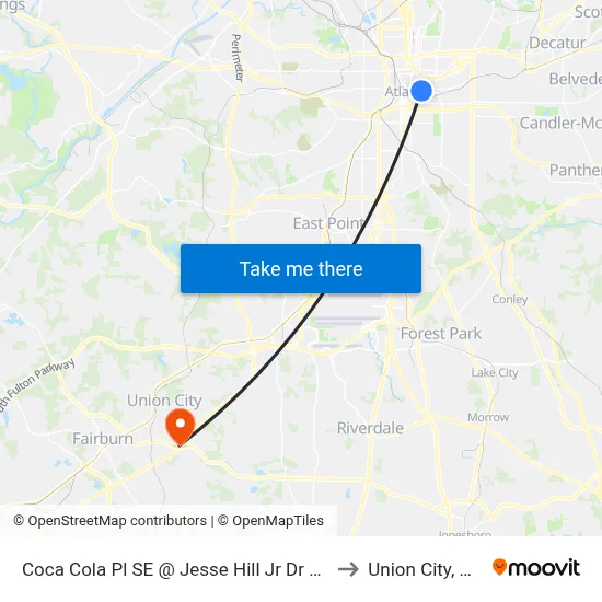 Coca Cola Pl SE @ Jesse Hill Jr Dr SE to Union City, GA map