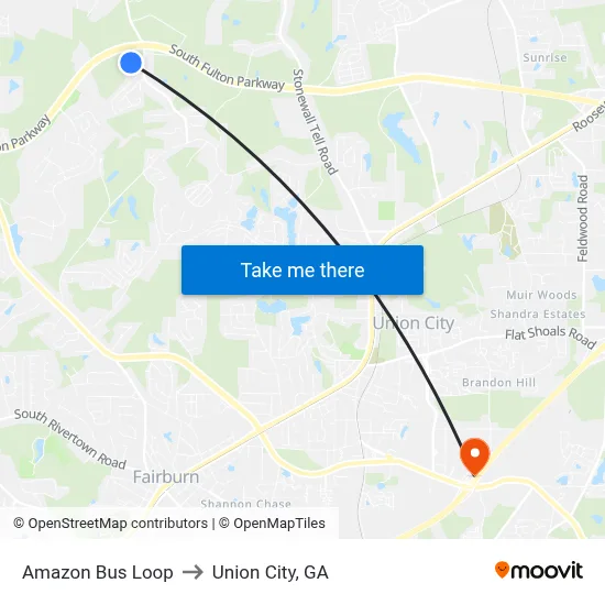 Amazon Bus Loop to Union City, GA map