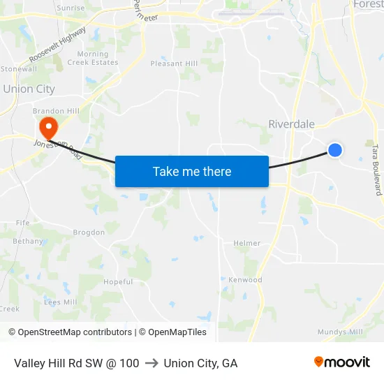 Valley Hill Rd SW @ 100 to Union City, GA map