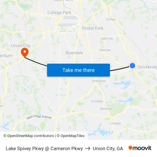 Lake Spivey Pkwy @ Cameron Pkwy to Union City, GA map