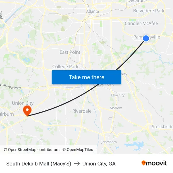 South Dekalb Mall (Macy'S) to Union City, GA map
