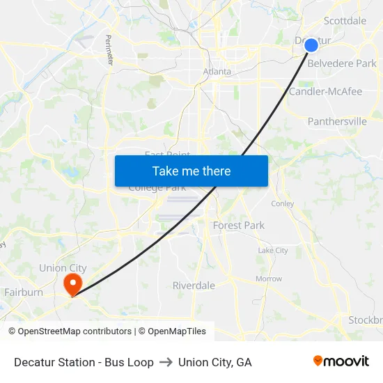 Decatur Station - Bus Loop to Union City, GA map