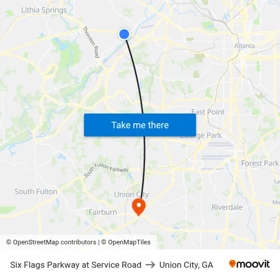 Six Flags Parkway at Service Road to Union City, GA map