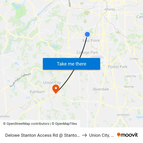 Delowe Stanton Access Rd @ Stanton Rd to Union City, GA map
