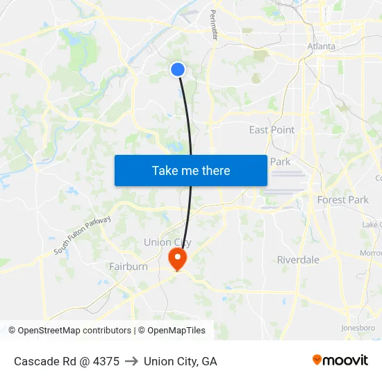 Cascade Rd @ 4375 to Union City, GA map