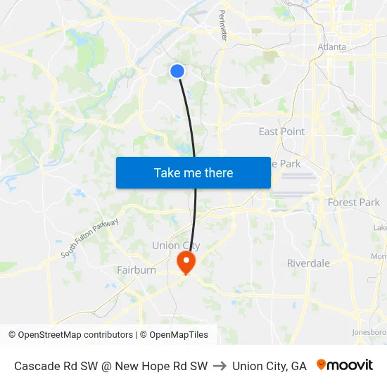 Cascade Rd SW @ New Hope Rd SW to Union City, GA map